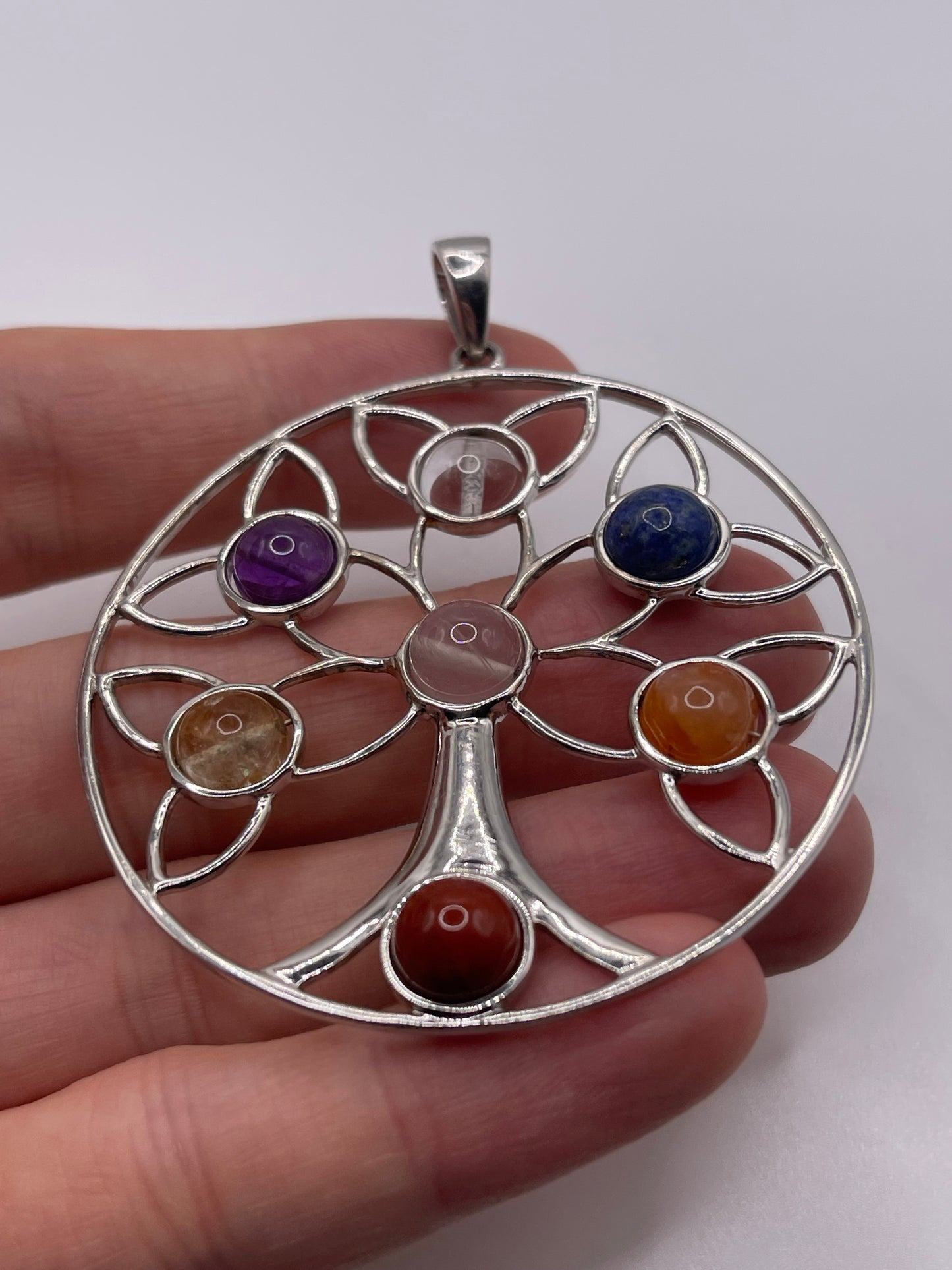Silver gemstone tree pendant