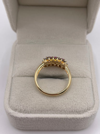 9ct gold pink sapphire and tanzanite cluster ring