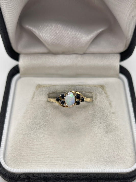 9ct gold opal and sapphire ring