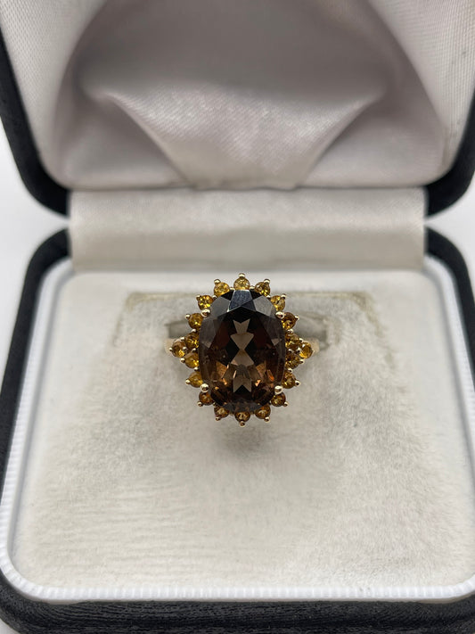 9ct gold Smokey quartz and citrine ring