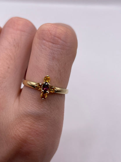 9ct gold garnet and citrine ring