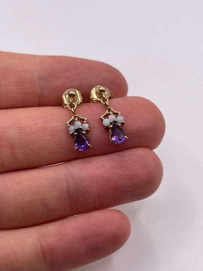 9ct gold amethyst and opal earrings