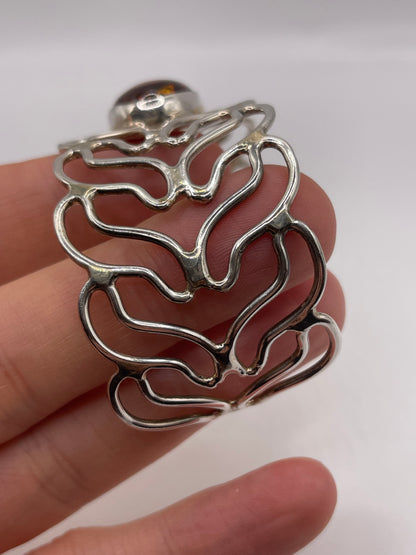 Silver amber bangle