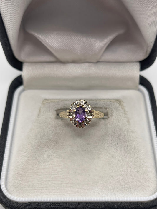 9ct gold amethyst and diamond ring