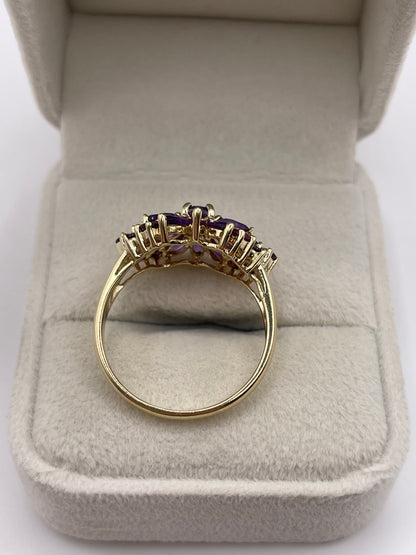 9ct gold iolite, amethyst and garnet ring
