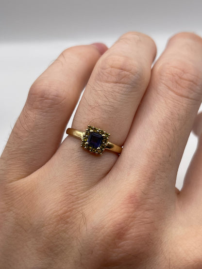 9ct gold iolite and yellow diamond ring
