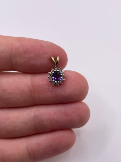 9ct gold amethyst and diamond pendant