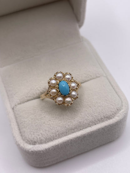 9ct gold turquoise and pearl ring