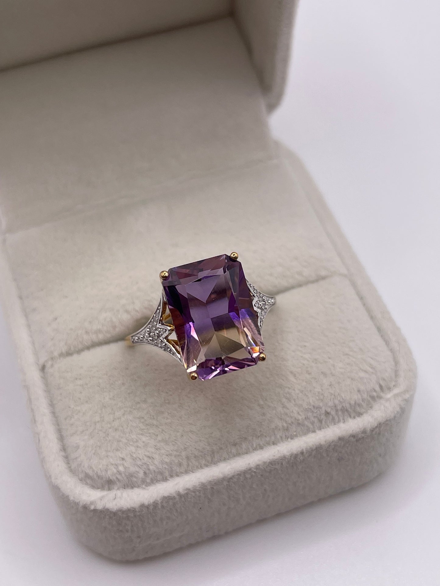 9ct gold ametrine and diamond ring
