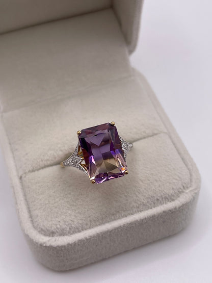 9ct gold ametrine and diamond ring