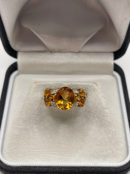9ct gold citrine and diamond ring