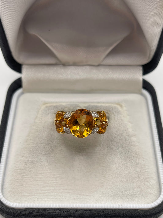 9ct gold citrine and diamond ring