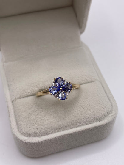 9ct gold tanzanite and zircon ring