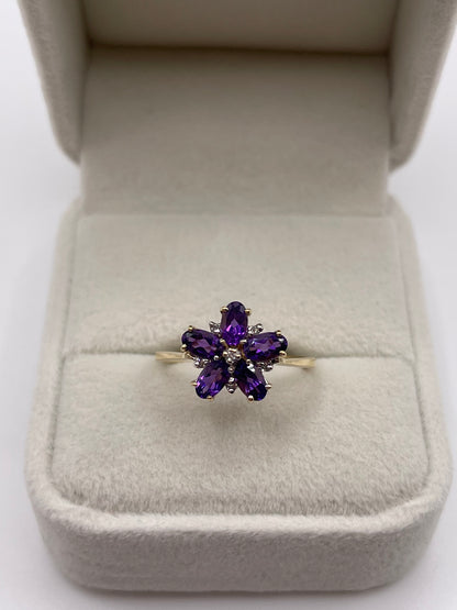 9ct gold amethyst and diamond ring
