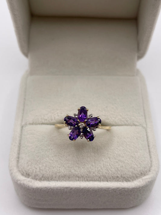9ct gold amethyst and diamond ring