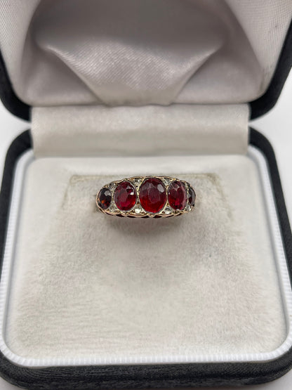 Antique 9ct rose gold garnet and paste ring