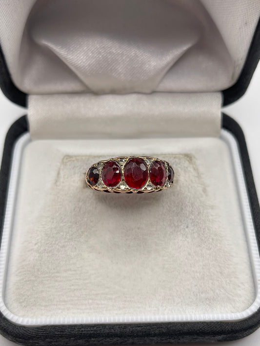 Antique 9ct rose gold garnet and paste ring