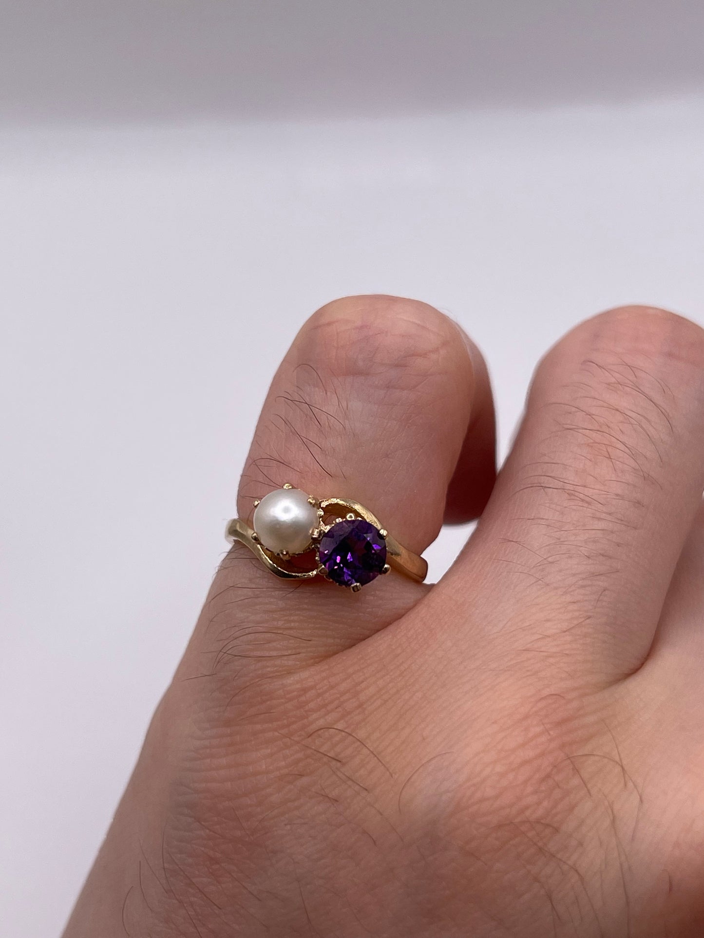 9ct gold amethyst and pearl ring