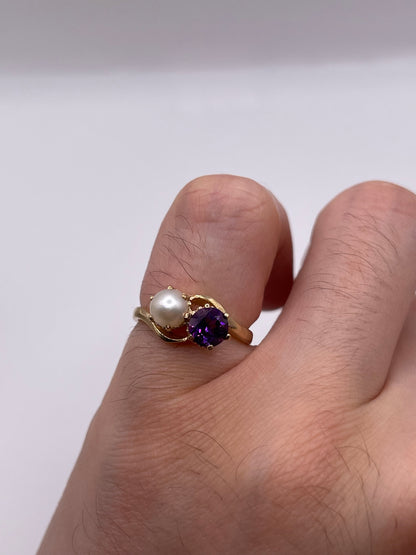 9ct gold amethyst and pearl ring