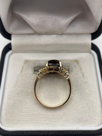 9ct gold tigers eye and citrine ring