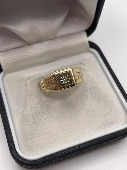 9ct gold diamond signet ring