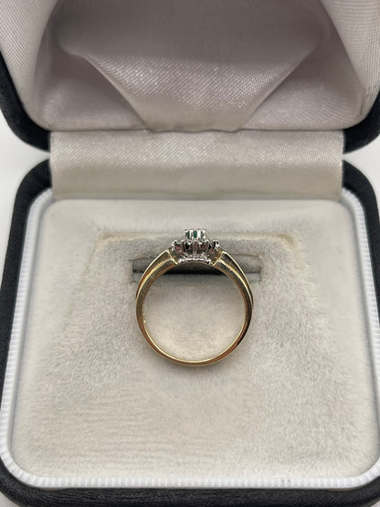 9ct gold emerald and diamond ring