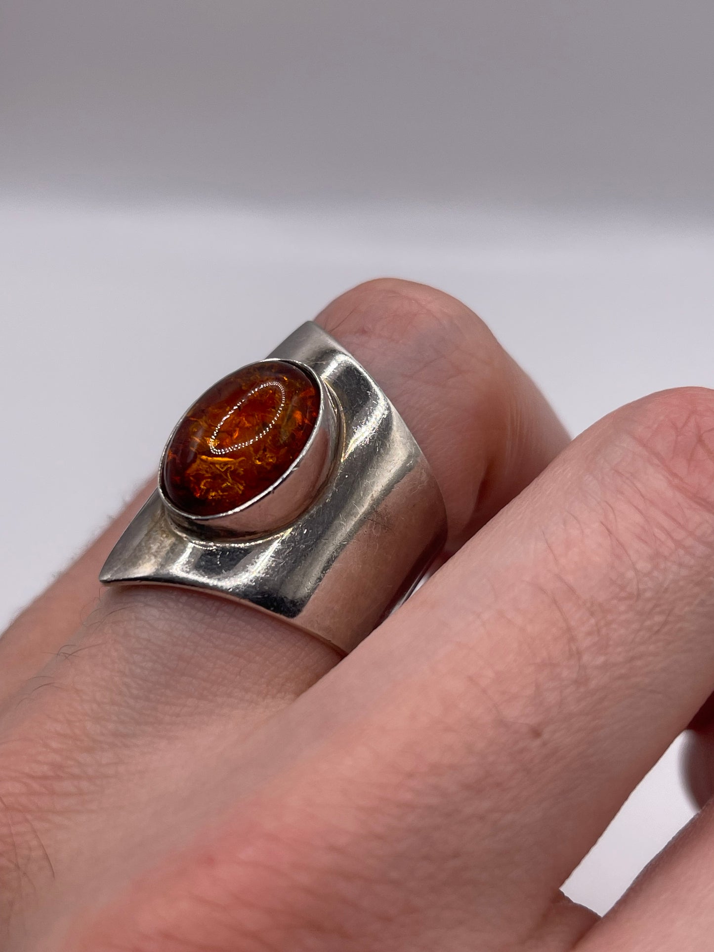 Silver amber ring