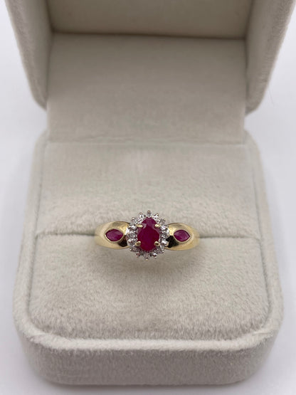9ct gold ruby and diamond ring