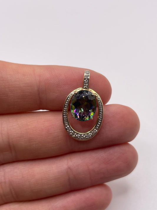 9ct gold mystic topaz and diamond pendant