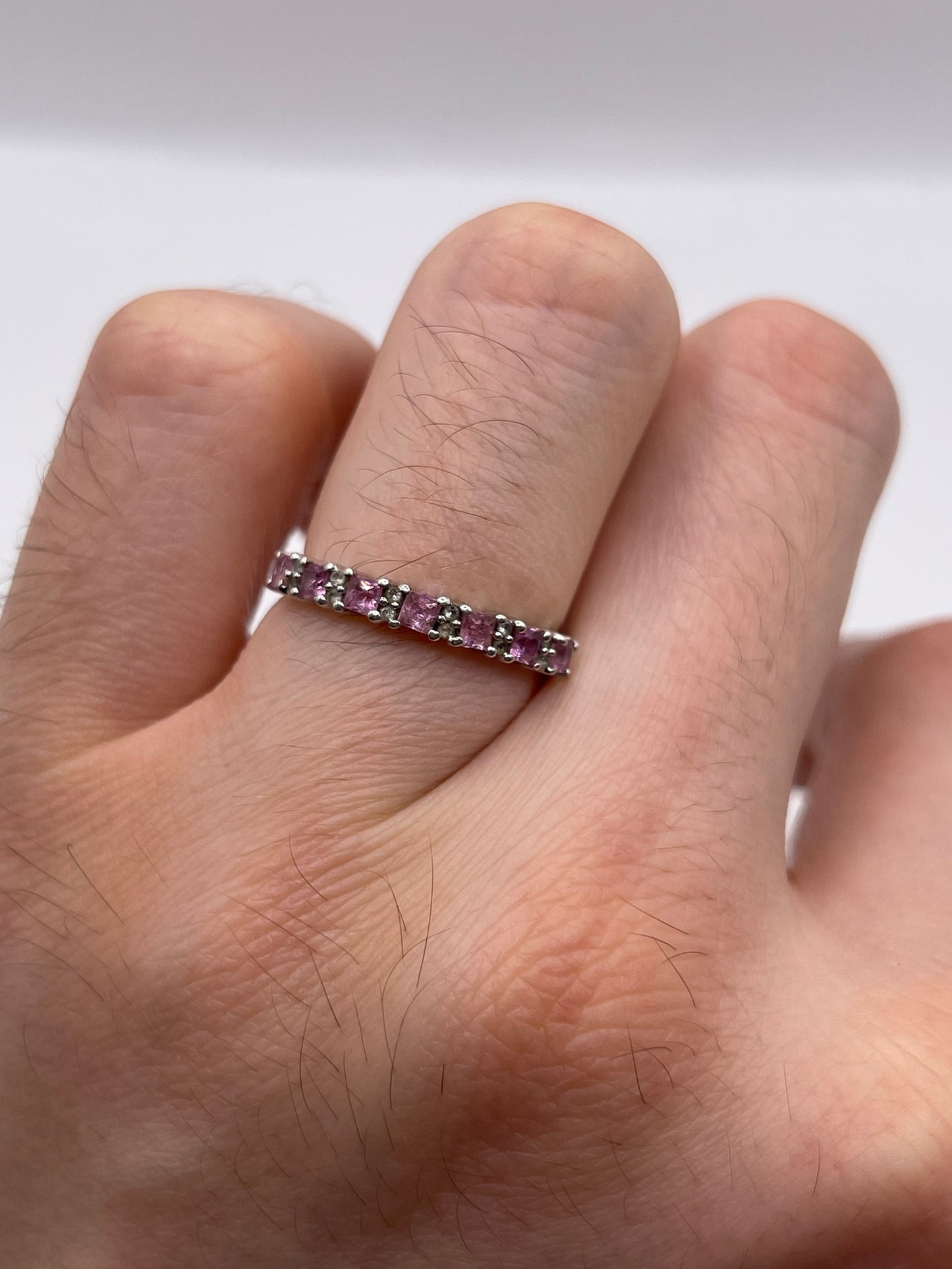 Silver pink sapphire ring