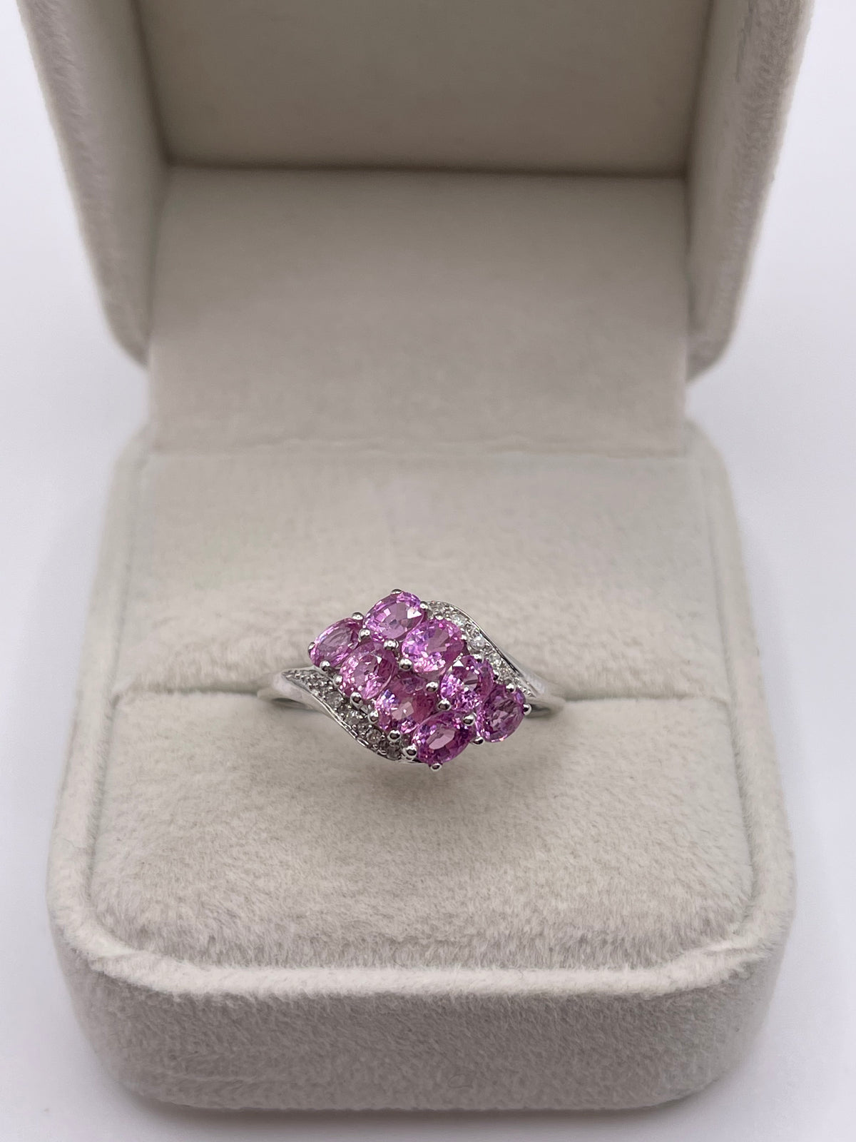 9ct white gold pink sapphire and diamond ring