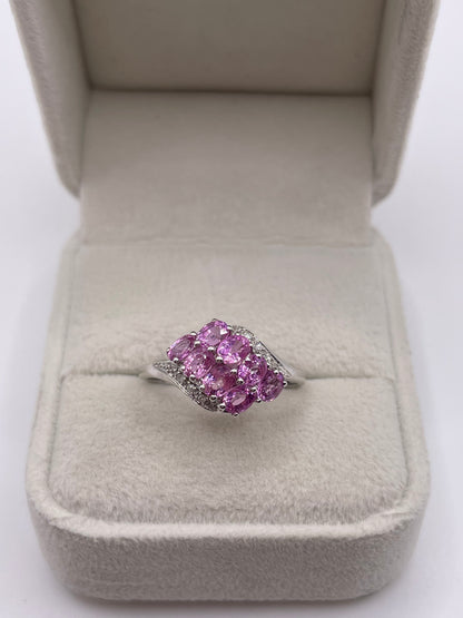 9ct white gold pink sapphire and diamond ring
