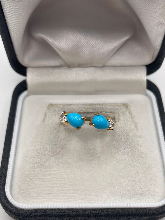 9ct gold turquoise and zircon ring