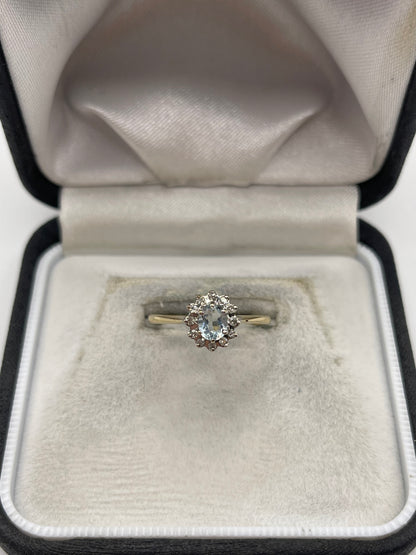 9ct gold aquamarine and diamond ring