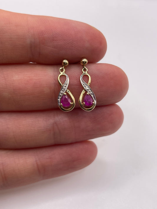 9ct gold ruby and diamond earrings