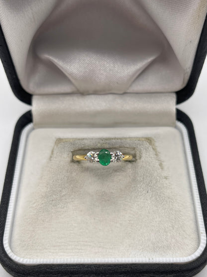 18ct gold emerald and diamond ring