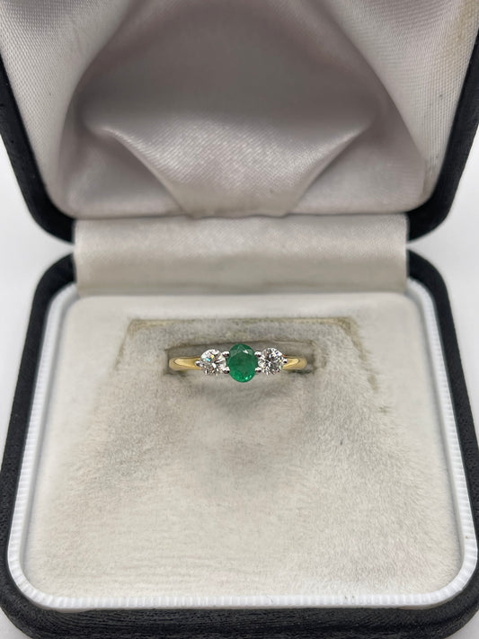 18ct gold emerald and diamond ring