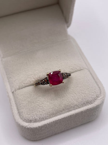 9ct gold ruby and red diamond ring