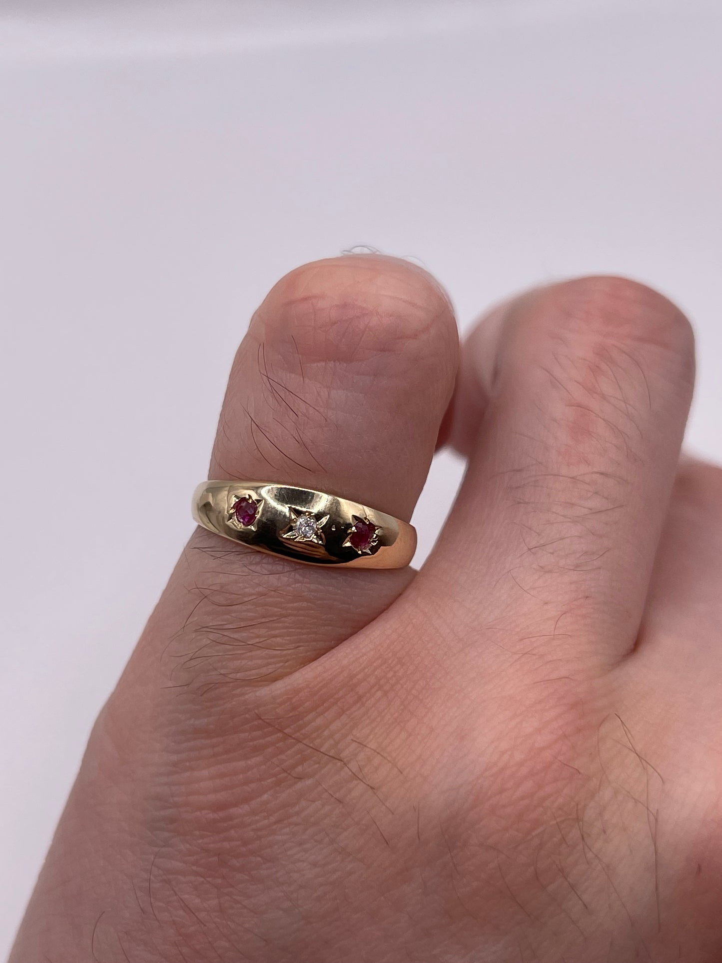 9ct gold ruby and diamond gypsy ring