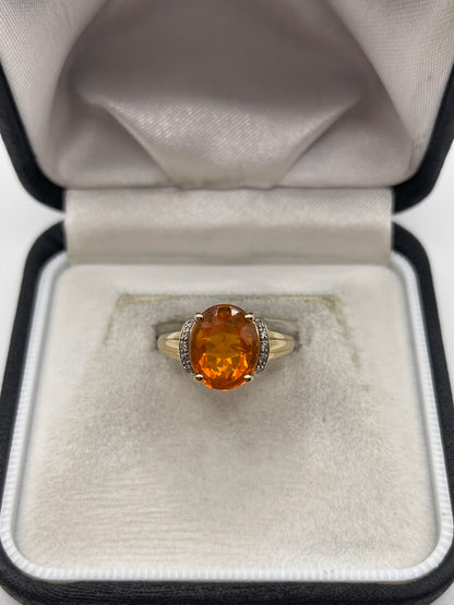9ct gold fire opal and diamond ring