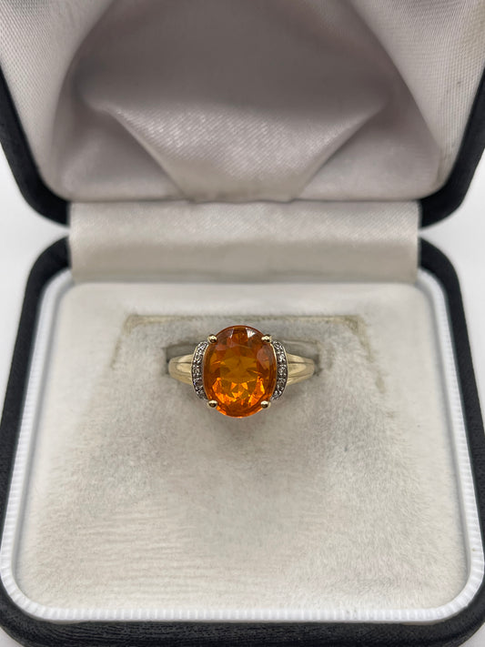 9ct gold fire opal and diamond ring