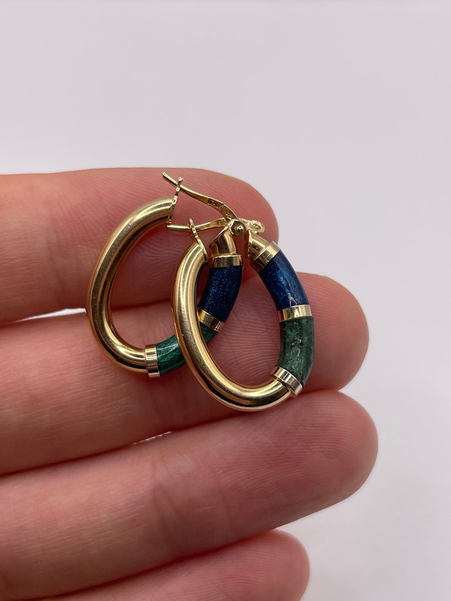9ct gold enamel creole earrings