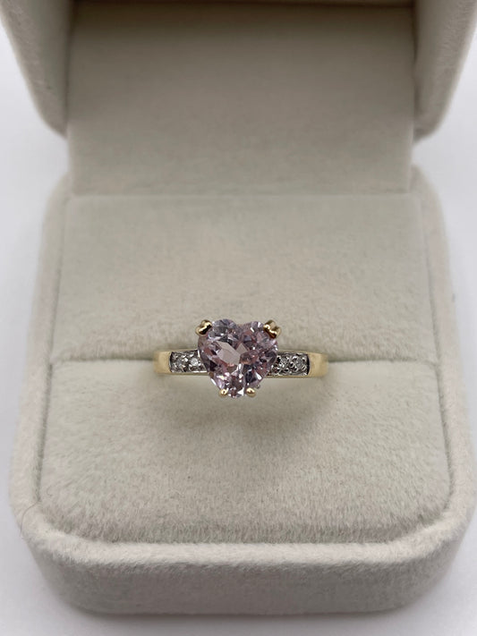 9ct gold kunzite and diamond ring
