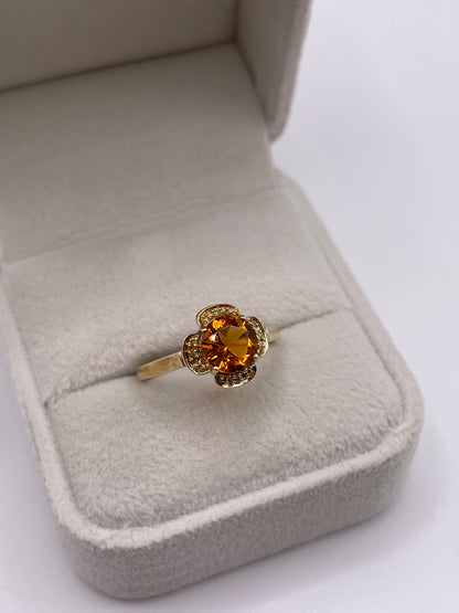 9ct gold citrine and diamond ribg