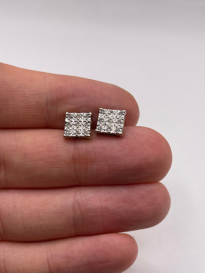9ct gold diamond cluster earrings