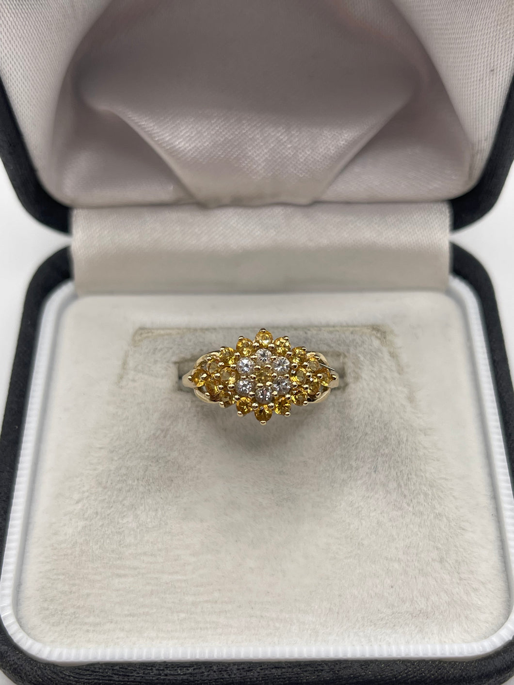 9ct gold citrine and zircon ring