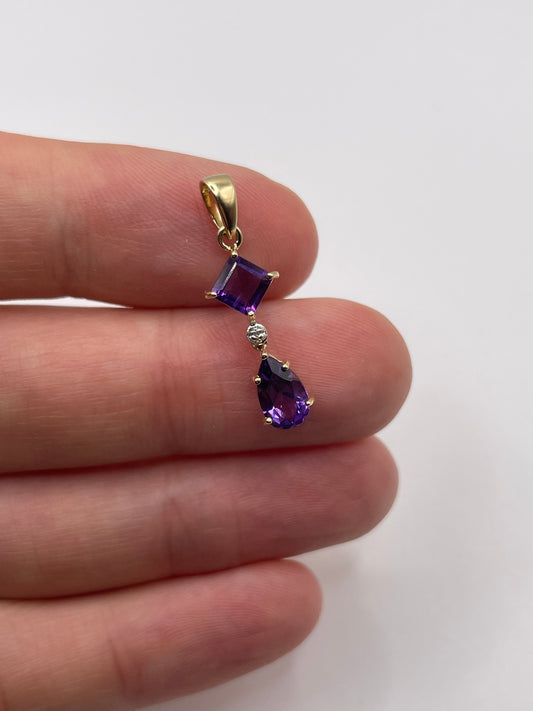 9ct gold amethyst and diamond pendant