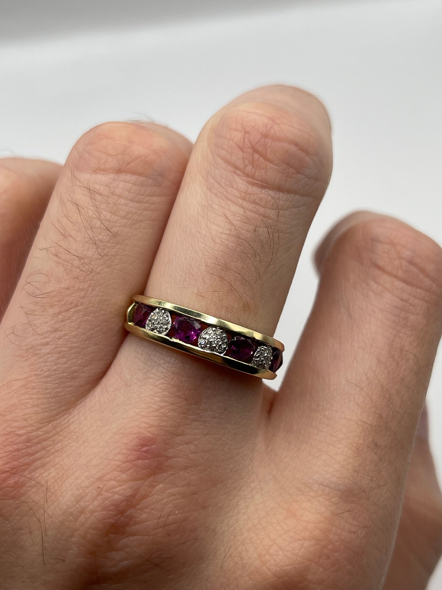 9ct gold almandine garnet and diamond ring
