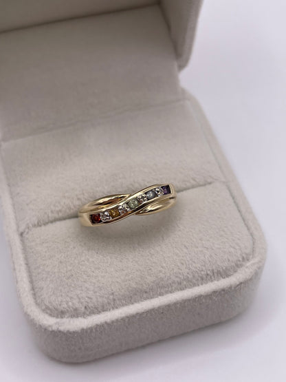 9ct gold multi gemstone and diamond ring