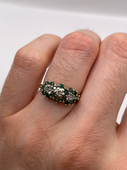 9ct gold emerald and diamond ring